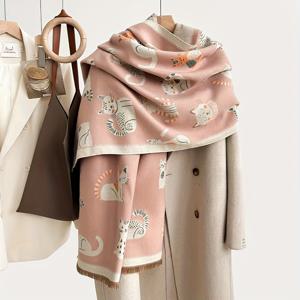 TEMU 두꺼운 겨울 스카프 & 쇼울 - 양면 3D 고양이 디자인, 따뜻한 칼라부터 허리까지/겨울 아웃핏에 어울리는 캐주얼 우아한 스카프