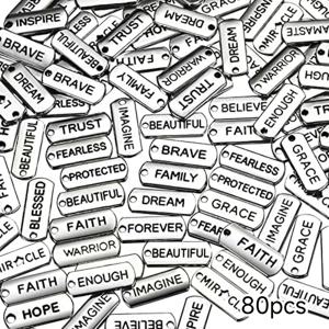 TEMU 80pcs 단어 매력 펜 던 트 새겨진 동기 부여 매력 펜 던 트 인공 보석 DIY 목걸이에 대 한 액세서리 만들기 팔찌 열쇠 고리