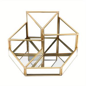 TEMU 1개 5구리 유리 메이크업 브러쉬 홀더, 골든 헥사곤 향수 정리함, 립스틱 아이라이너 디스플레이 홀더, 홈 데코 빈티지 메이크업 정리함, 사무실 화장대용 펜 연필 홀더