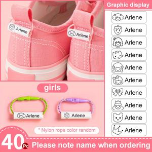 TEMU 20/40개 맞춤형 신발 이름표 - 개인화 가능한 이름, 고품질 파스텔 컬러 (녹색, 파란색, 노랑, 핑크, 검정, 흰색) - 신발, 옷, 가방, 물병용 - 생일/졸업/파티 선물용 - 간편 부착 가능, 심플 디자인, 내구성 있는 재료