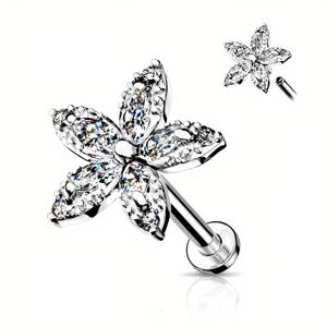 TEMU 지르코니아 스톤이 장착된 5엽 꽃 디자인의 립 & 관자놀이 스터드 세트, 스테인리스 스틸 재질, 신선한 인스타 스타일