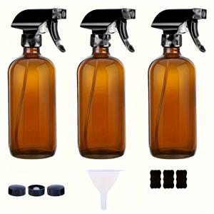 TEMU 3pcs 빈 암버 유리 스프레이 병 - 펌플과 스티커 추가 - 필수 오일, 청소 제품 또는 가정용 향수 용량 16oz 대용량 충전 가능 용기 - 블랙 트리거 스프레이어, 미스트 및 스트림 설정