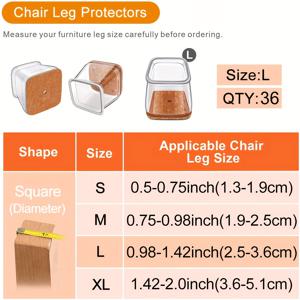 TEMU 36개 세트 의자 다리 바닥 보호대, 사각형 투명 가구 패드, 원목 바닥용 의자 슬라이더, 다리 커버