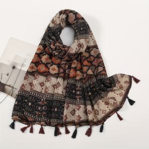 TEMU 새로운 가을/겨울 여성 에스닉 스타일 태슬 패치워크 프린트 스카프, 칭하이 호수 북서부 중국 여행용 따뜻한 숄