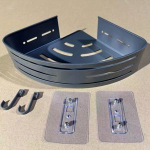 TEMU 1개 스테인리스 스틸 코너 샤워 캐디 - 벽걸이형 욕실 수납 선반, 화장품 및 세면도구용 2단 삼각형 랙, 수건 걸이 포함 공간 절약형 정리대, 블랙 마감