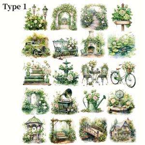 TEMU 레트로 크리에이티브 핸드메이드 그린 블랙 장미 정원 풍경 레트로 포노그래프 저널 스티커 장식 여행 노트북 스티커 꽃 장미 정원 아프터눈 티 풍경 사진 앨범 핸드메이드 스티커 저널 장식 20매/1팩