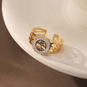 TEMU 바レン타인데이 여성 선물로 완벽하며 일상복으로도 착용하기 좋은 라인스톤 장식의 우아한 생명의 나무 반지