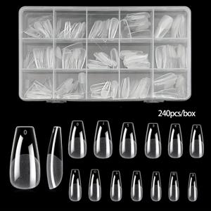 TEMU 240/330개 중간 크기의 관형 네일 팁, 소프트 젤, 반매트 마감, 풀 커버, 중간 길이, 투명 아크릴, 사전 형성, 13가지 사이즈, 연장용 인조 프레스온 네일, DIY 매니큐어 살롱 품질|네일팁