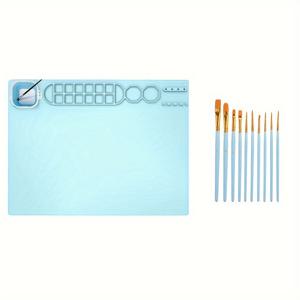 TEMU 10개 브러시가 포함된 실리콘 아트 매트 세트: 오일 페인팅, 수채화, 레진 캐스팅에 완벽 - 비착, 접이식 브러시 클리너, 심리스 아트 프로젝트를 위한 펜 홀더