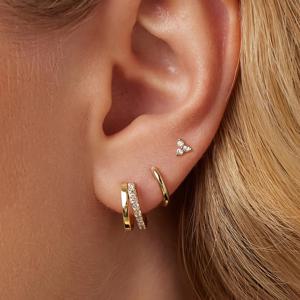 TEMU 6pcs 구리 메탈 라인스톤 귀걸이 세트 - 여성용, 휴가, 데이트, 선물, 캐주얼 스타일