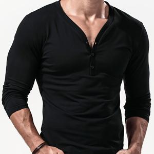 TEMU 남성 슬림핏 V넥 긴팔 티셔츠 & 레이어링 베이스 셔츠 - 딥 V넥 헨리 스타일 탑, 가을/겨울용 솔리드 컬러 베이스 레이어, 캐주얼 & 스마트 캐주얼 웨어용 머신 워시 타이트 핏 블라우스 - 남성 의류 (Non-)