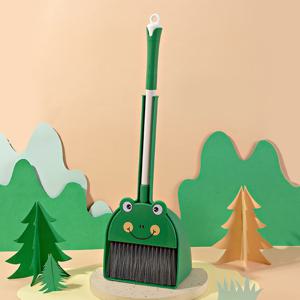 TEMU 만화 동물 미니 빗자루와 쓰레받기 세트 - 귀여운 곰과 개구리 디자인, 부드러운 솔집 가정용 빗자루, 작은 공간 청소 도구 세트, 욕실 및 집 유지 관리 도구에 적합