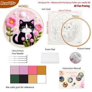 TEMU 펠트 키트 | 페인팅 니들 펠팅 세트 (자수 후프, 가는 바늘, 폼 패드, 펠트 천, 사용 설명서 포함) - 초보자에게 적합 - 20x20cm/7.87x7.87inch, 멀티컬러, 모든 계절, RUOPOTY 브랜드