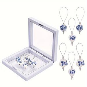 TEMU 파란색과 흰색 도자기 구슬 뜨개질 스티치 마커, 6개 세트 - 뜨개질, 짜기 및 바느질 프로젝트를 위한 세라믹 크로셰 액세서리, 자수 공예 도구 키트