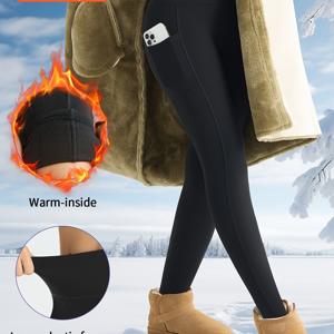 TEMU 여성용 하이웨이스트 보온 스포츠 바지, 따뜻하고 두꺼운 레깅스, 겨울 운동용 여성 액티브웨어.
