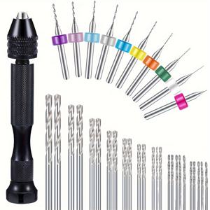 TEMU 36개 정밀 핸드 드릴 비트 세트, 스테인리스 스틸 핀 바이스와 25개의 드릴 및 10개의 카바이드 PCB 로타리 도구로 수지, 목공예, 보석 제작 및 조각용 - 수동 작동 및 정밀 드릴링