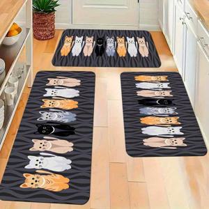 TEMU 1개 두꺼운 1.1cm 주방 바닥 매트, 큐어 캣 패턴 프린팅 내구성 강화 거실 현관 발코니 홈 데코레이션용