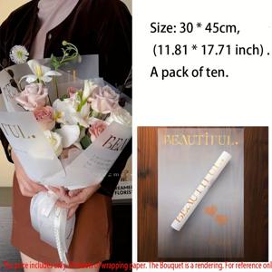 TEMU 부드러운 종이 꽃 선물 포장지 10매 1팩, 방수 레터 브론징, 하트 선물 포장지, 크리스마스 선물 장식, 그라데이션 색상, 발렌타인데이 작은 꽃다발, 핸드 꽃다발 포장지