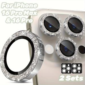 TEMU 아이폰 16 Pro/16 Pro Max용 강화유리 카메라 렌즈 보호필름 2개 세트, 쉬운 설치, 케이스와 호환, 스크래치 방지, 금속 링 디자인