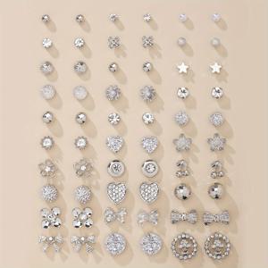 TEMU 1세트 30쌍 패션 하트 체리 리본 꽃 멀티피스 여성 스터드 귀걸이 세트, 휴일 선물 주얼리, 일상 착용 중복 없는 귀걸이 세트