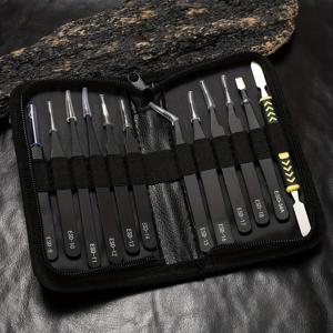 TEMU 12개 세트 정전기 방지 정밀 스테인리스 스틸 핀셋 및 픽 도구, 가죽 보관 케이스 포함, 가전제품 수리, 모델 제작 및 설치에 적합 - 네일 아트 및 주얼리 목걸이 공예에 이상적 - 전문가용 품질