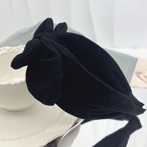 TEMU 시크하고 귀여운 리본 토끼 귀 헤어밴드 - 포근한 원단, 베이지/그린/블랙 단색, 가을 & 겨울 패션 액세서리에 완벽|머리띠