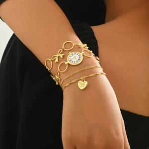 TEMU 4개 팔찌 세트와 시계 리본 스타일 러브 펜던트 복숭아 하트 데이 선물, 친구를 위한 패셔너블하고 우아하며 섬세한