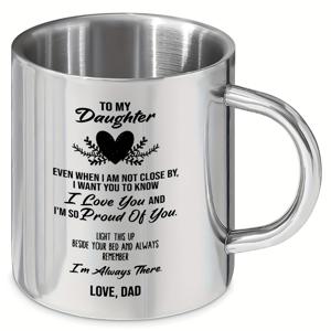 TEMU 딸에게 스테인리스 스틸 머그잔 10oz - 재사용 가능한 손세척 전용 커피컵 손잡이 포함, 뜨거운 음료 및 차가운 음료를 위한 단열 음료 텀블러, BPA 프리, 재활용 가능, 성인 딸을 위한 아빠의 생일, 크리스마스 및 기타 선물에 이상적 - 1개