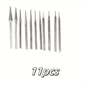 TEMU 11pcs 그라인딩 니들 세트, 철 미니 드릴 비트, 플루트, 코팅되지 않은 정밀 탄소 팁, 유리, 돌 및 보석 조각용, 조립 필요 없음.