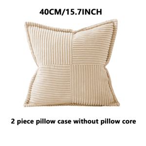 TEMU 1/2개 스타일 코듀로이 쿠션 커버, 부드러운 줄무늬 패치워크 디자인, 지퍼 폴리에스터 스퀘어 쿠션 케이스, 소파, 침대용, 세탁기 사용 가능 홈 데코, 크리스마스 장식