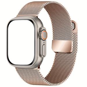 TEMU Apple Watch Series 10, Ultra 2, SE, Ultra 9, 8, 7, 6, 5, 4 호환 밴드 (38mm, 40mm, 41mm, 42mm, 44mm, 45mm, 46mm, 49mm 등 다양한 사이즈). 남녀 공용, 스테인리스 스틸 메시 루프와 마그네틱 걸쇠가 특징이며, 레피드 밴드입니다.