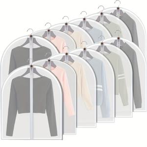 TEMU 12개 투명 옷방충지 지퍼형 걸이 수납 파우치, 침실·옷장·집·기숙사 정리용 보호 커버|가방|파우치|드레스