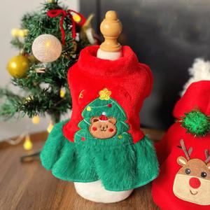 TEMU 강아지용 크리스마스 테마 빨간색과 초록색 공주 드레스, 가을과 겨울용 두꺼운 따뜻한 애완동물 의류