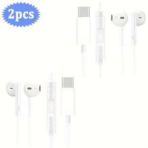 TEMU Apple iPhone 16/15 호환 유선 Type-C 이어폰, iPad용 인이어 스타일, Samsung, Xiaomi, Vivo, OPPO, Oneplus용 플랫 헤드 디자인. 고음질 통화를 위한 인라인 컨트롤이 있는 범용 제품.