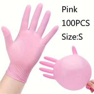 TEMU 100개입 일회용 니트릴 장갑, 내구성 강한 탄력 있는 다목적 가정 청소용 장갑, 방수 기능, 주방·타투·헤어염색·애완동물 목욕에 적합 (블랙/핑크/블루/화이트), 좌우 손가락 겸용, 비의료용 장갑