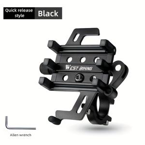 TEMU WEST BIKING 알루미늄 합금 퀵 릴리스 사이클링 휴대전화 홀더, 산악 및 도로 자전거, , 무충전 내비게이션 마운트, 블랙
