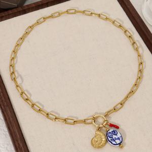 TEMU 세련된 세라믹 튤립, 빈티지 조개, 스테인리스 스틸 체인에 걸린 고추 펜던트가 특징인 스타일리시한 목걸이. 파티, 뮤직 페스티벌, 볼 주얼리 액세서리에 완벽합니다.