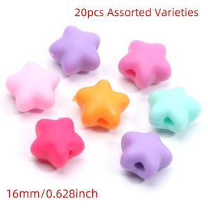 TEMU DIY 주얼리 만들기용 20개 컬러풀 실리콘 별 모양 비즈 13mm & 16mm - 팔찌, 목걸이, 열쇠고리용 공예 비즈 - 내구성 있는 무독성 스타 형태 비즈 세트, 창의적인 프로젝트, 재미있는 디자인