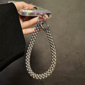 TEMU 전기 도금된 비즈 손목 끈 및 끈, 크리에이티브 메탈릭 체인 핸드폰 손목 끈, 휴대용 짧은 휴대폰 연결 코드