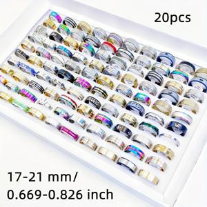 TEMU 남녀 공용 스타일리시 스테인리스 스틸 반지 20개입 대량 구매. 믹스 하트 참이 특징이며 파티에서 주얼리 선물로 완벽합니다.