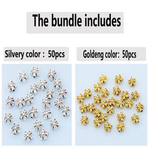 TEMU 100개/50개 양면 꽃 모양 스페이서 비즈, 7mm 다섯 잎 꽃 헐렁한 비즈, 똑바로 구멍이 있는 비즈, 수제 끈 묶기, 장식 비즈, 입체 작은 꽃 헐렁한 비즈, 관통 구멍 비즈, 꽃 비즈, 행운 비즈, DIY 팔찌, 목걸이, 족쇄, 귀걸이, 머리 장식, 펜던트, 짜기 재료, 휴대폰 체인, 열쇠 고리, 공예품 및 주얼리 액세서리에 이상적입니다.