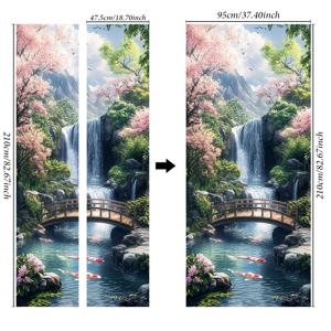 TEMU 1개 폭포 & 잉어 물고기 문 스티커 - 침실, 거실, 또는 욕실 장식용 활기찬 자체 접착 벽 스티커, 벚꽃, 다리, 그리고 고요한 자연 풍경
