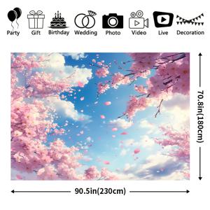 TEMU 1개 봄 벚꽃 & 푸른 하늘 폴리에스테르 배너 - 다용도, 전원 필요 없음, 쉬운 걸이 구멍 포함 - 기념일 축하 및 케이크 스매시 포토 촬영에 이상적, 벚꽃 장식