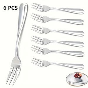 TEMU 6개 세트 스테인리스 스틸 디저트 포크 세트 - 우아한 미니 과일, 샐러드, 케이크 포크, 결혼식, 파티, 가족, 레스토랑에 완벽 - 식기세척기 사용 가능