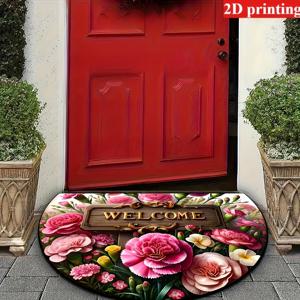 TEMU 1pc 꽃 환영 매트 - 내구성, 세탁 가능, 미끄럼 방지 바닥, 주방, 거실, 침실에 완벽한 스타일리시 홈 데코 선물, 다양한 크기 제공, 골든 벨벳 소재, 입구 데코