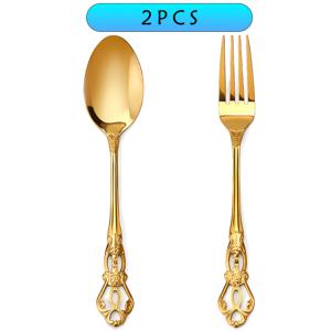 TEMU 2개 세트 빈티지 로얄 프렌치 스테인리스 스틸 커틀러리 세트, 우아한 미러 폴리쉬, 디저트 스푼과 샐러드 포크에 완벽, 식기세척기 사용 가능, 크리스마스, 추수감사절, 발렌타인데이에 적합, 골드, 6.6인치