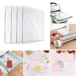 TEMU AlinaCraft 다이 커팅 머신용 투명 아크릴 컷팅 매트 4개 세트 - 종이 공예, 카드 만들기 및 DIY 프로젝트용 투명 플라스틱 판 - 내구성 있고 유연한 다이커팅 액세서리