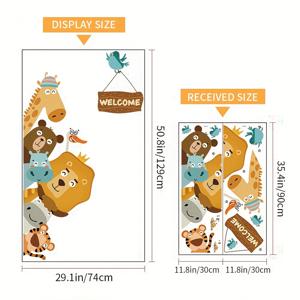 TEMU 1세트 29.1인치*50.8인치 귀여운 동물 반투명 벽 스티커, 홈 거실, 침실, 옷장, 방 문, 배경 벽 장식, 자체 접착 벽지, PVC 소재, 방수 및 얼룩 방지, 정글 동물 문 스티커, 정글 데칼, 벽/침실용 장식/접착식 벽 스티커, 대형 자체 접착 벽 타투