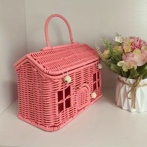 TEMU 1개 짠 집 스타일 바구니, 모조 라탄 창의적인 짠 수납 바구니, 휴대용 바구니, 할로윈 바구니, 홈 데코 바구니, 야외 바구니, 선반 바구니