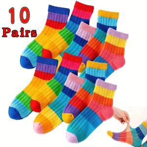 TEMU 어린이용 컬러풀 메쉬 통기성 소녀 중목 양말 5/10켤레, 봄과 여름에 적합